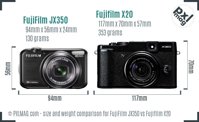 FujiFilm JX350 vs Fujifilm X20 size comparison
