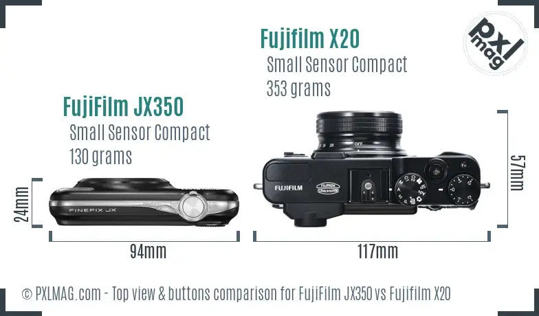 FujiFilm JX350 vs Fujifilm X20 top view buttons comparison