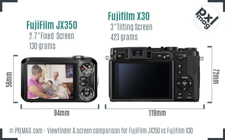 FujiFilm JX350 vs Fujifilm X30 Screen and Viewfinder comparison