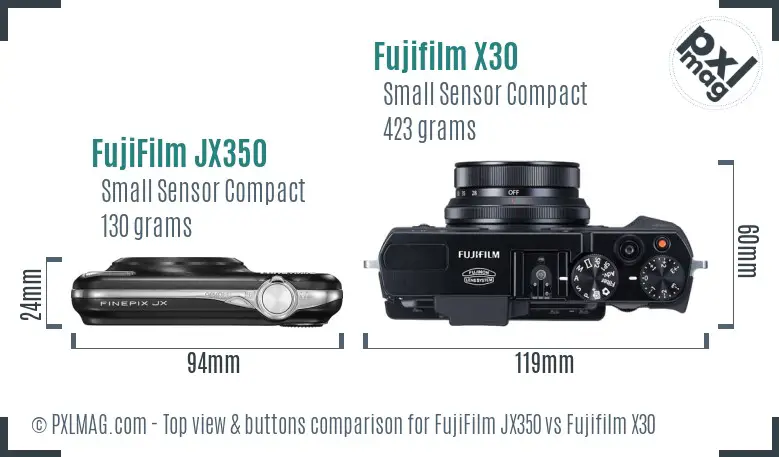 FujiFilm JX350 vs Fujifilm X30 top view buttons comparison