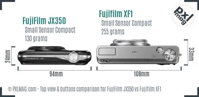 FujiFilm JX350 vs Fujifilm XF1 top view buttons comparison