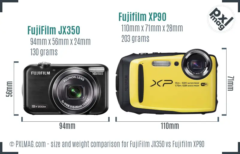 FujiFilm JX350 vs Fujifilm XP90 size comparison