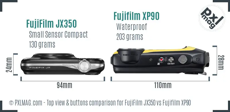 FujiFilm JX350 vs Fujifilm XP90 top view buttons comparison