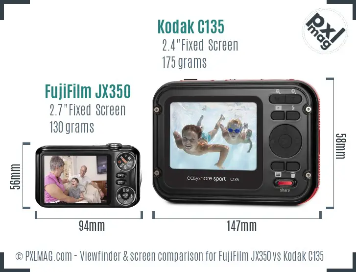 FujiFilm JX350 vs Kodak C135 Screen and Viewfinder comparison