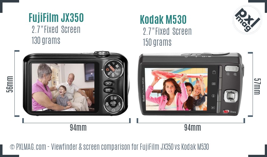 FujiFilm JX350 vs Kodak M530 Screen and Viewfinder comparison
