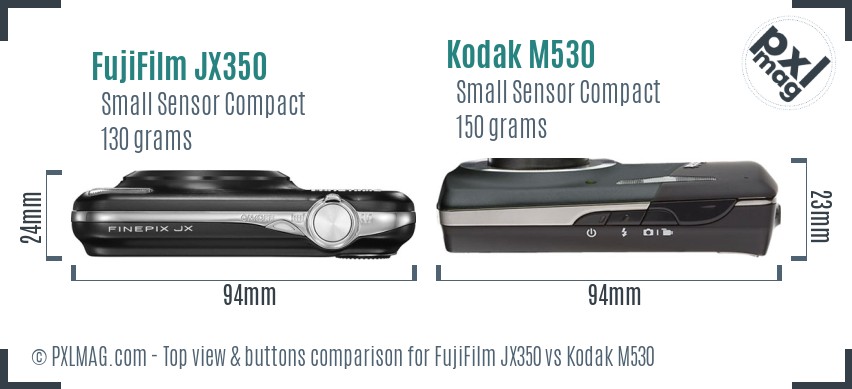 FujiFilm JX350 vs Kodak M530 top view buttons comparison