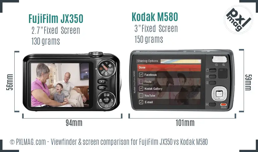 FujiFilm JX350 vs Kodak M580 Screen and Viewfinder comparison