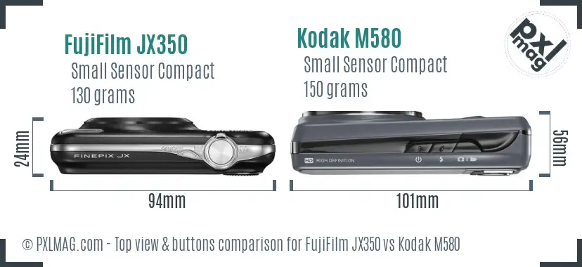FujiFilm JX350 vs Kodak M580 top view buttons comparison