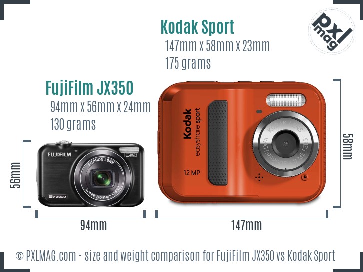 FujiFilm JX350 vs Kodak Sport size comparison