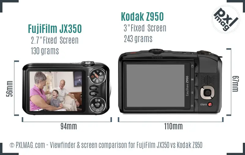 FujiFilm JX350 vs Kodak Z950 Screen and Viewfinder comparison