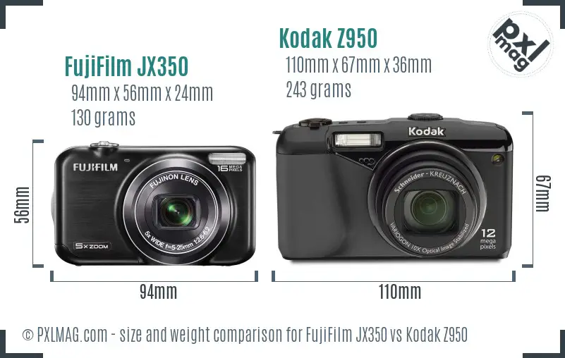 FujiFilm JX350 vs Kodak Z950 size comparison