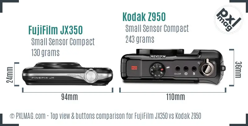 FujiFilm JX350 vs Kodak Z950 top view buttons comparison