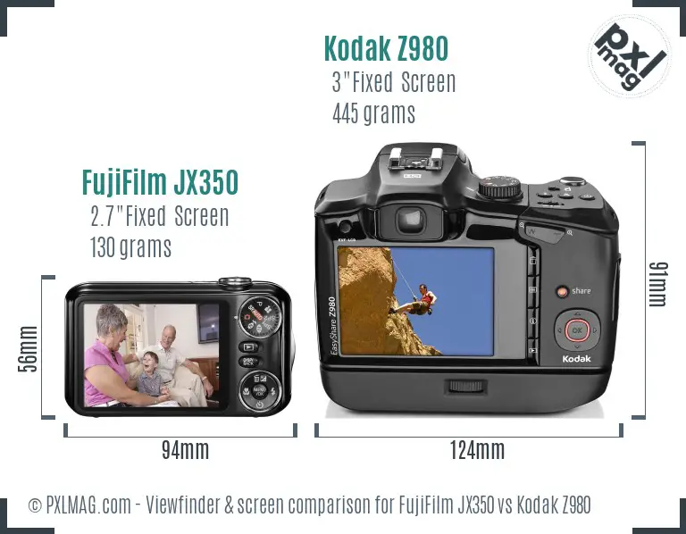FujiFilm JX350 vs Kodak Z980 Screen and Viewfinder comparison