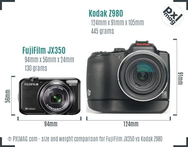 FujiFilm JX350 vs Kodak Z980 size comparison