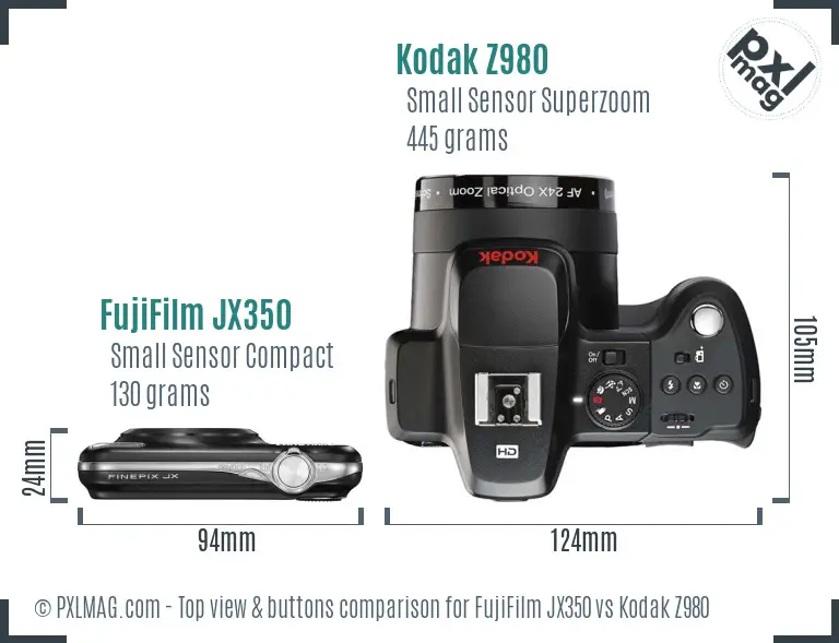 FujiFilm JX350 vs Kodak Z980 top view buttons comparison