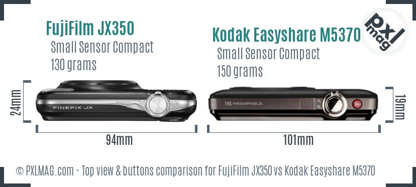 FujiFilm JX350 vs Kodak Easyshare M5370 top view buttons comparison