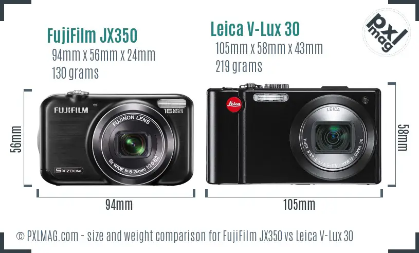 FujiFilm JX350 vs Leica V-Lux 30 size comparison