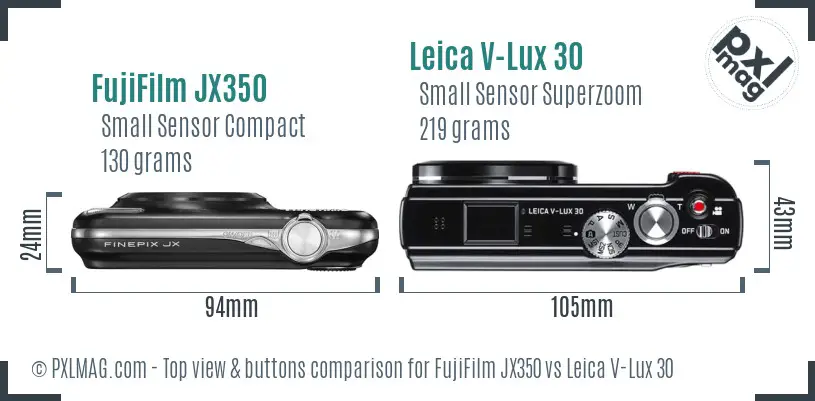 FujiFilm JX350 vs Leica V-Lux 30 top view buttons comparison