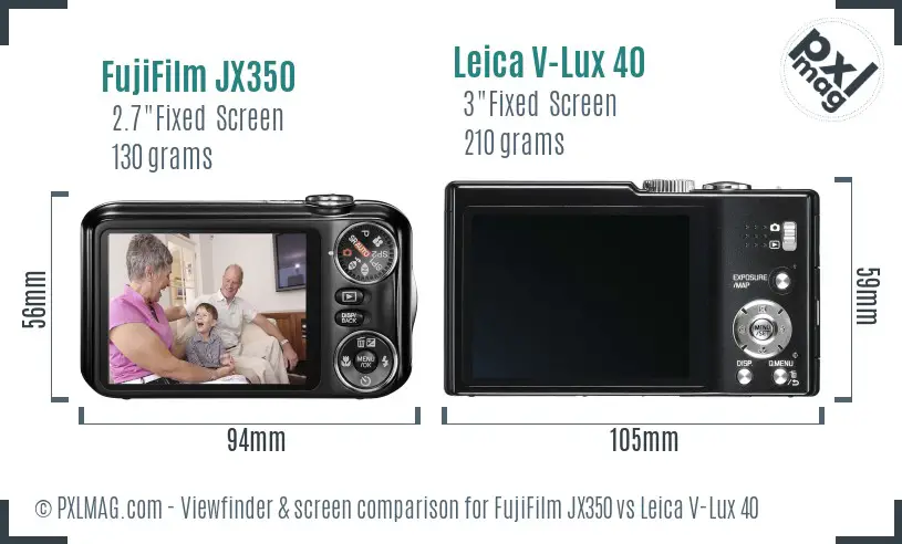 FujiFilm JX350 vs Leica V-Lux 40 Screen and Viewfinder comparison