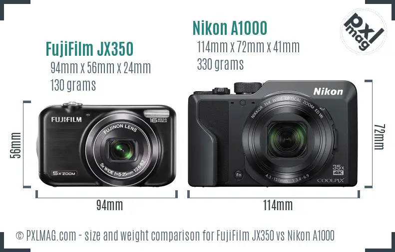 FujiFilm JX350 vs Nikon A1000 size comparison FujiFilm JX350 vs Nikon A1000 size comparison