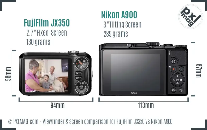 FujiFilm JX350 vs Nikon A900 Screen and Viewfinder comparison