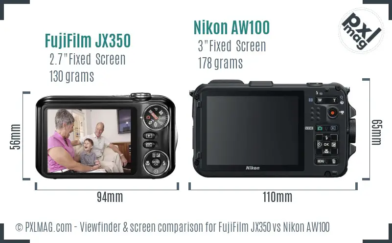 FujiFilm JX350 vs Nikon AW100 Screen and Viewfinder comparison