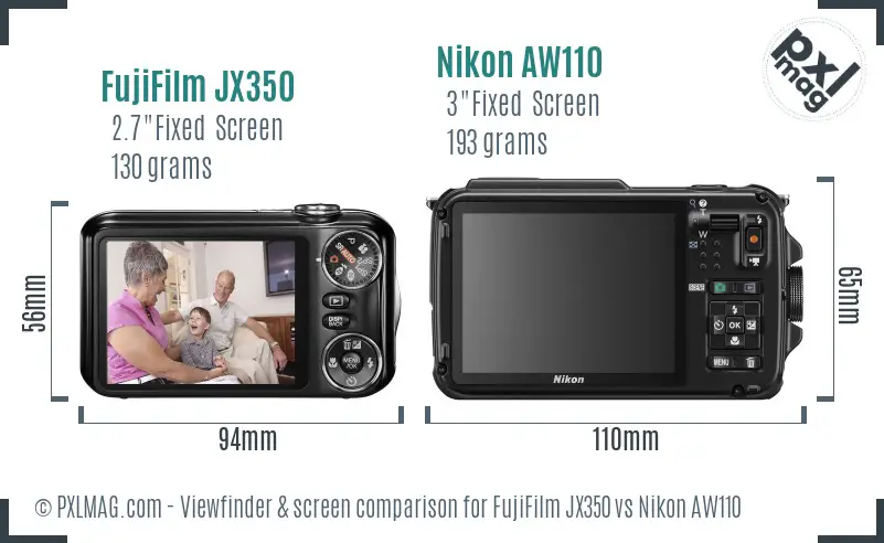 FujiFilm JX350 vs Nikon AW110 Screen and Viewfinder comparison