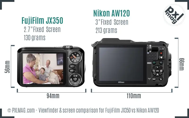 FujiFilm JX350 vs Nikon AW120 Screen and Viewfinder comparison FujiFilm JX350 vs Nikon AW120 Screen and Viewfinder comparison