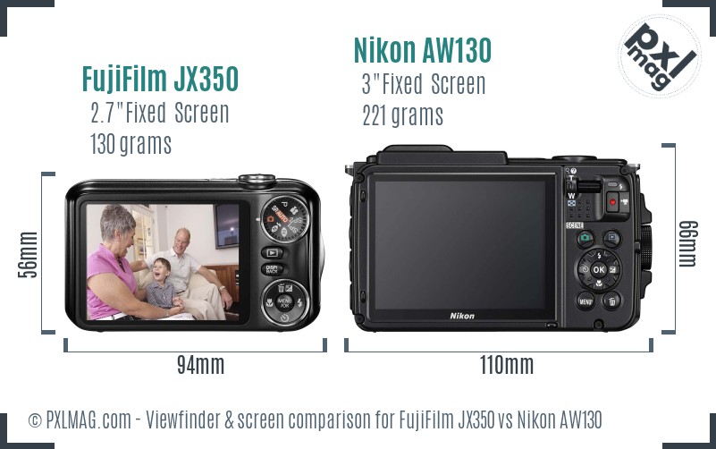 FujiFilm JX350 vs Nikon AW130 Screen and Viewfinder comparison