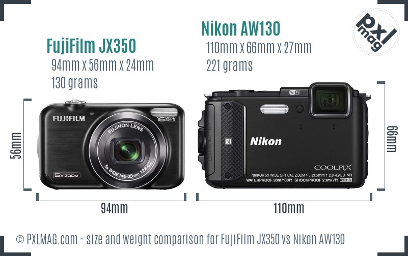 FujiFilm JX350 vs Nikon AW130 size comparison FujiFilm JX350 vs Nikon AW130 size comparison