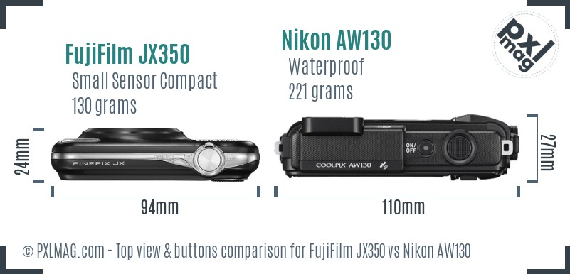 FujiFilm JX350 vs Nikon AW130 top view buttons comparison