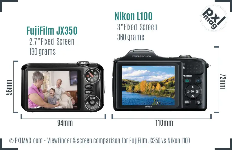 FujiFilm JX350 vs Nikon L100 Screen and Viewfinder comparison FujiFilm JX350 vs Nikon L100 Screen and Viewfinder comparison
