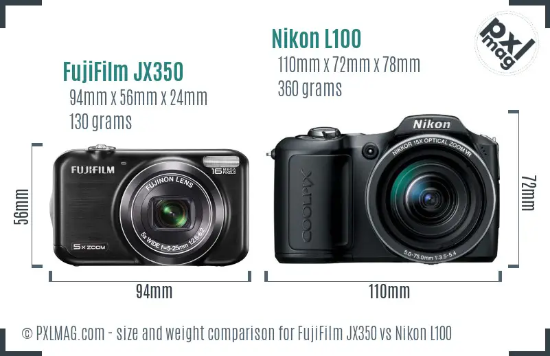 FujiFilm JX350 vs Nikon L100 size comparison FujiFilm JX350 vs Nikon L100 size comparison