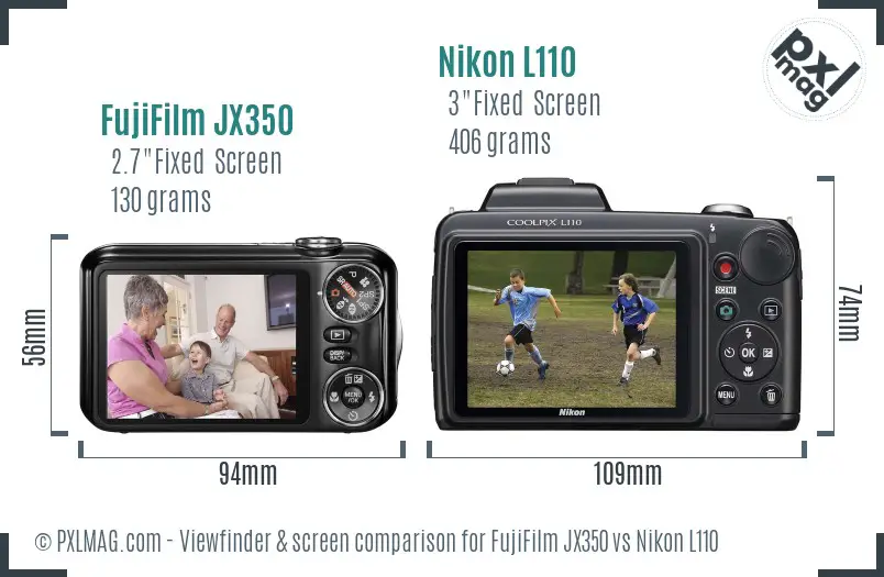 FujiFilm JX350 vs Nikon L110 Screen and Viewfinder comparison