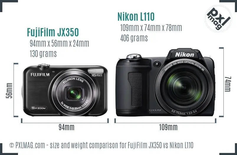 FujiFilm JX350 vs Nikon L110 size comparison