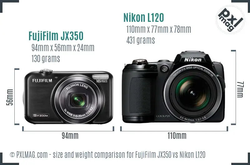 FujiFilm JX350 vs Nikon L120 size comparison FujiFilm JX350 vs Nikon L120 size comparison