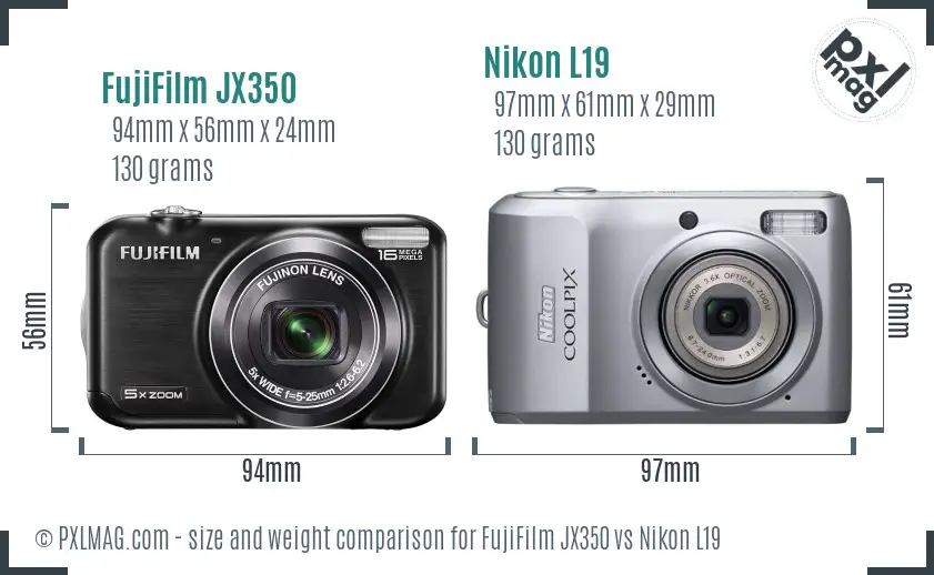 FujiFilm JX350 vs Nikon L19 size comparison FujiFilm JX350 vs Nikon L19 size comparison