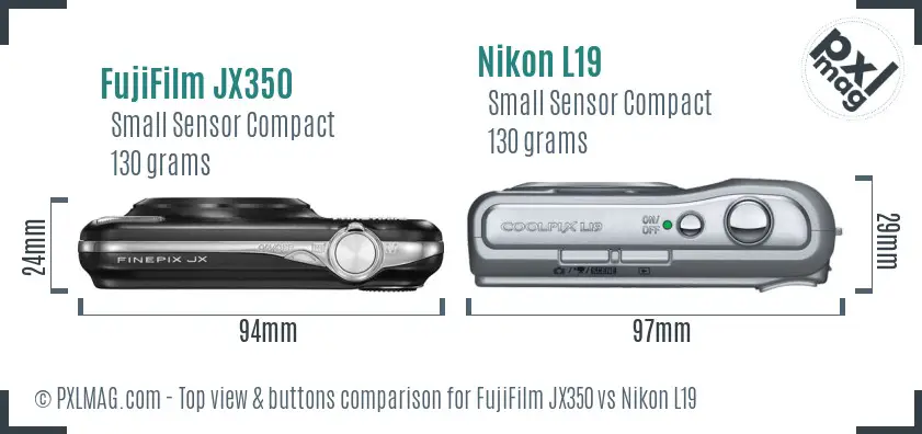FujiFilm JX350 vs Nikon L19 top view buttons comparison FujiFilm JX350 vs Nikon L19 top view buttons comparison