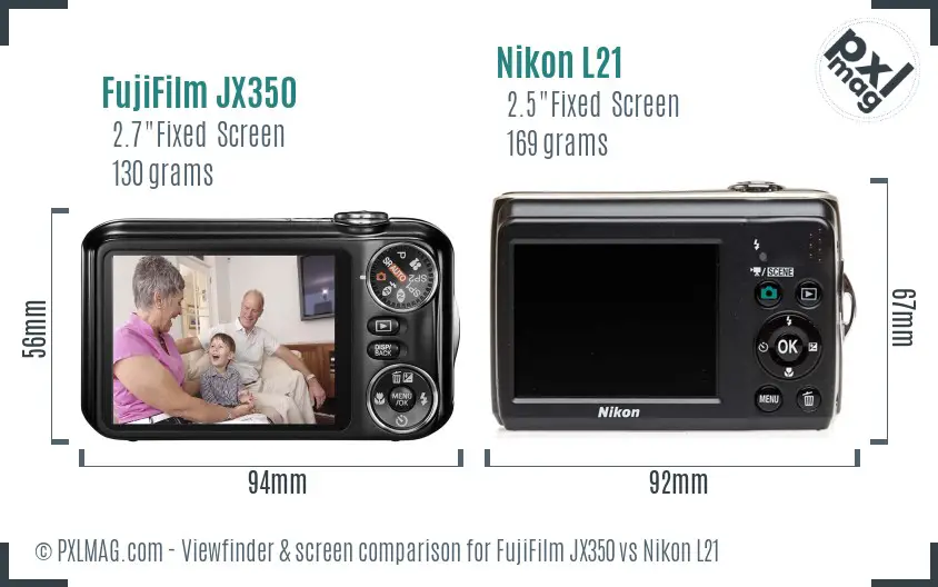 FujiFilm JX350 vs Nikon L21 Screen and Viewfinder comparison