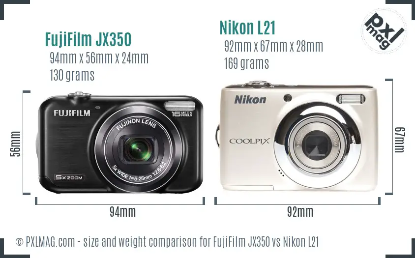 FujiFilm JX350 vs Nikon L21 size comparison