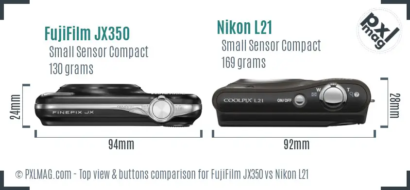 FujiFilm JX350 vs Nikon L21 top view buttons comparison
