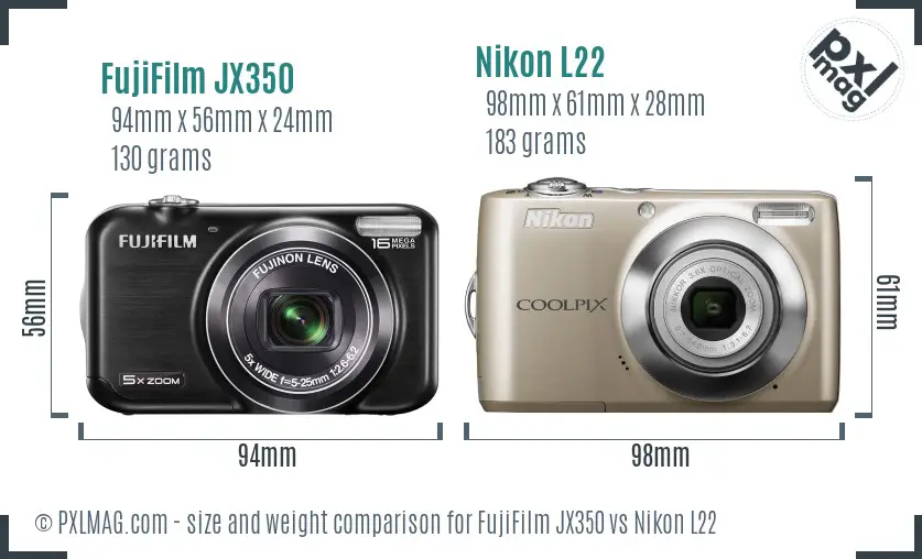 FujiFilm JX350 vs Nikon L22 size comparison FujiFilm JX350 vs Nikon L22 size comparison