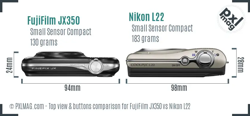 FujiFilm JX350 vs Nikon L22 top view buttons comparison FujiFilm JX350 vs Nikon L22 top view buttons comparison