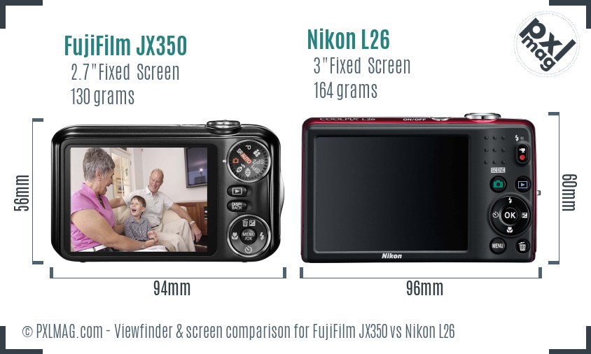 FujiFilm JX350 vs Nikon L26 Screen and Viewfinder comparison