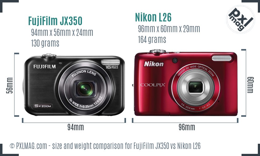 FujiFilm JX350 vs Nikon L26 size comparison