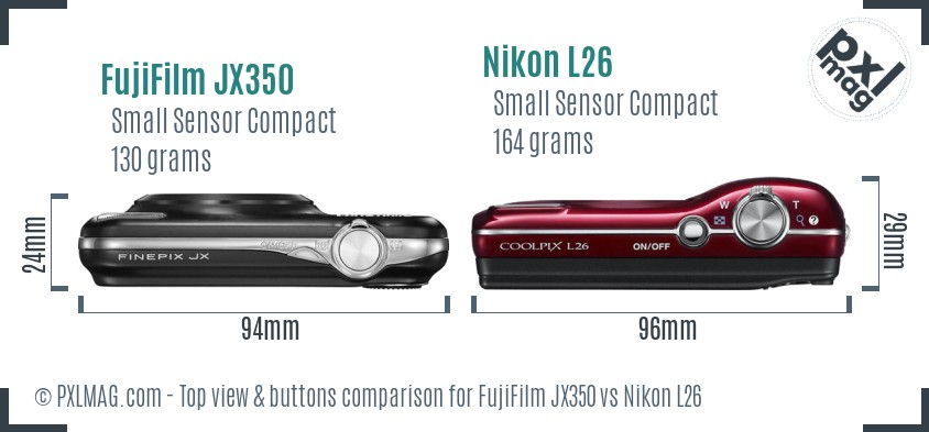 FujiFilm JX350 vs Nikon L26 top view buttons comparison