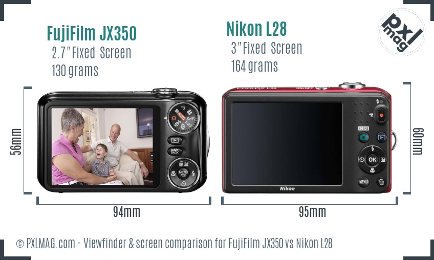 FujiFilm JX350 vs Nikon L28 Screen and Viewfinder comparison