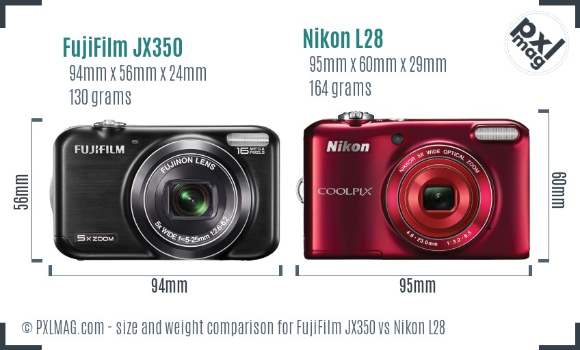 FujiFilm JX350 vs Nikon L28 size comparison