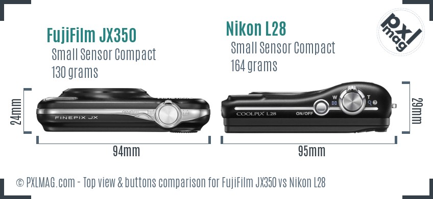 FujiFilm JX350 vs Nikon L28 top view buttons comparison