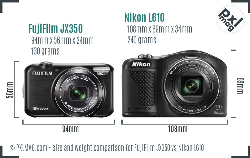 FujiFilm JX350 vs Nikon L610 size comparison
